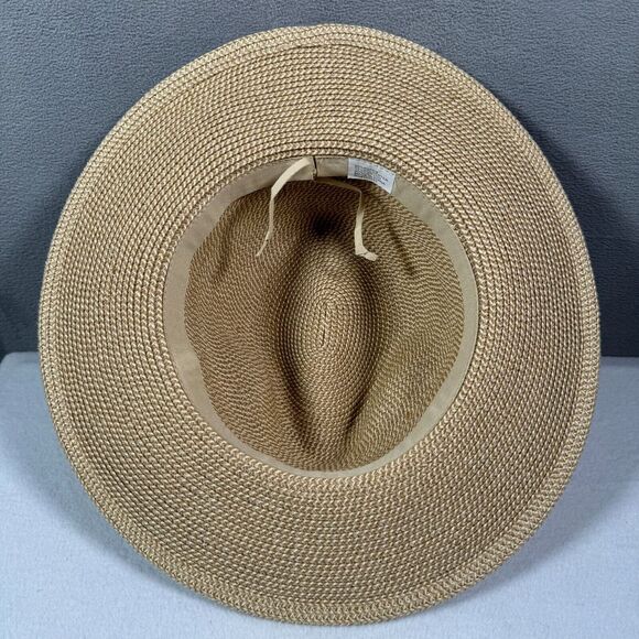 Panama Hat Straw Unisex OS Tan Black Band Fedora Sun Shade Beach Boho Preppy - Picture 6 of 7